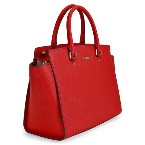 michael kors selma md satchel red leather|Michael Kors saffiano satchel.